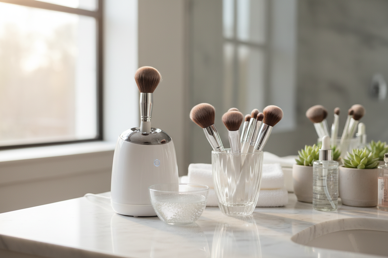 Makeup brush cleaner setup