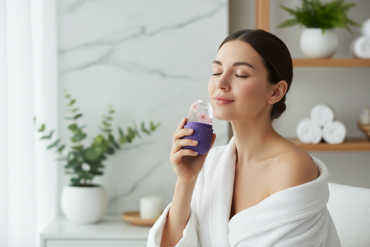 Woman using Ice Roller